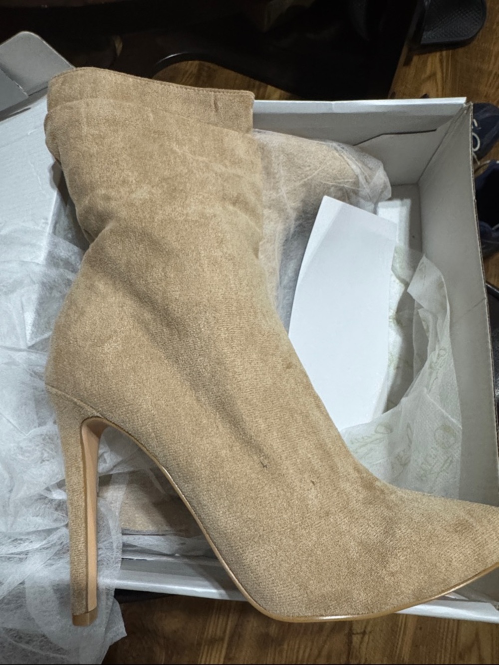 Olivia Ferguson Taupe Suede Ankle Booties